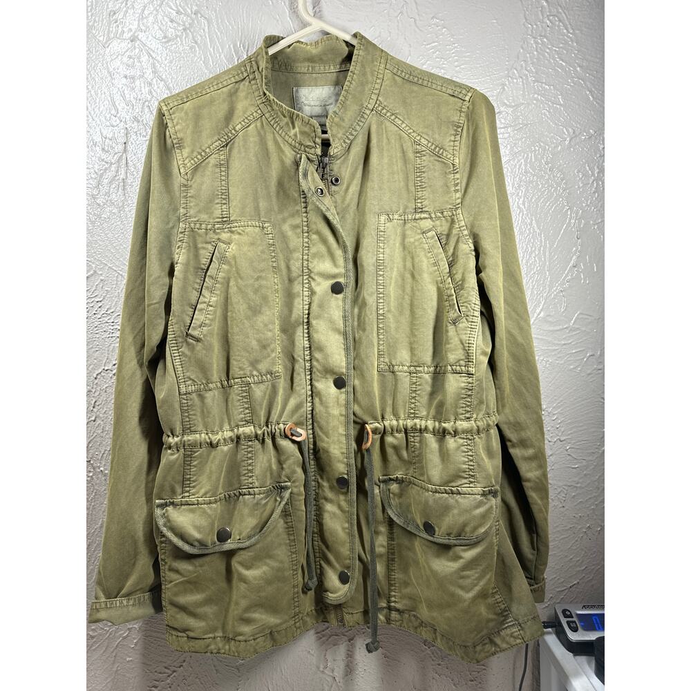 HINGE Drapey Military Jacket Army‎ Green Full Zip Waist Tie Womens Size Large